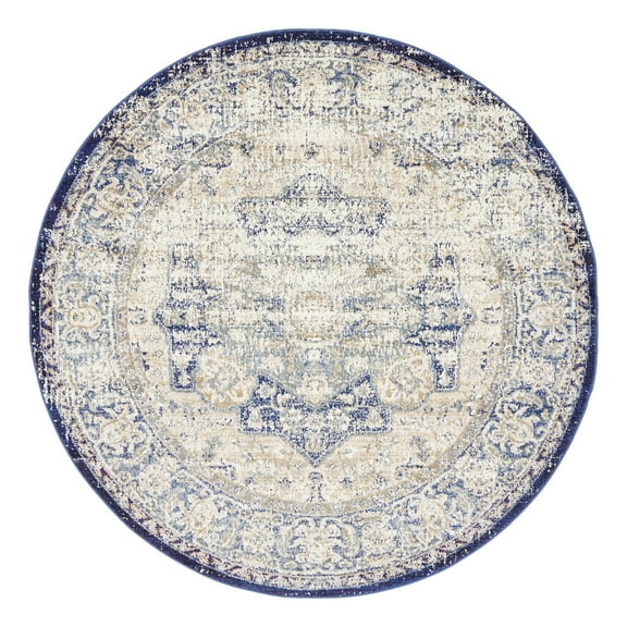 Unique Loom Augustus Collection Area Rug - Turin (5' Round Blue/Ivory)