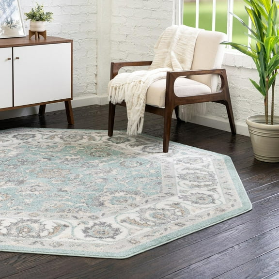 Unique Loom Aurelia Collection Area Rug - Hadrian (7' Octagon Aqua/Gray)
