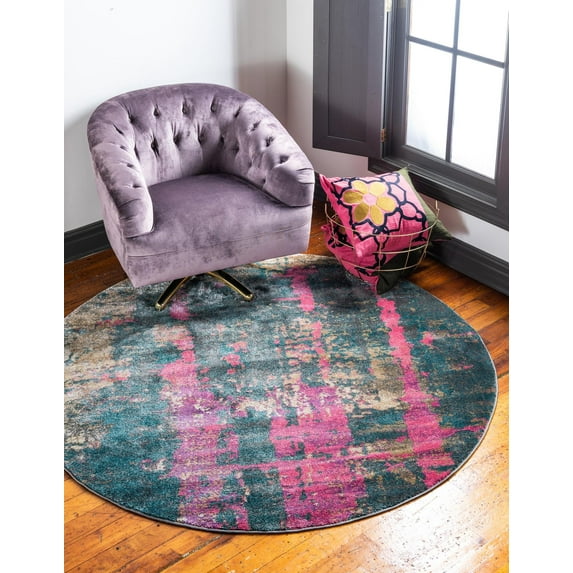 Unique Loom Aurora Rug Multi/Beige 8' Round Perfect For Dining Room Entryway Bed Room