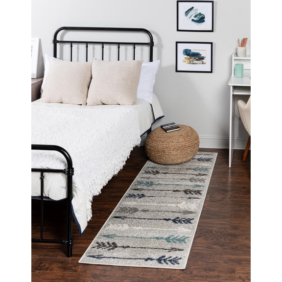 Unique Loom Autumn Collection Area Rug - Arrow (2' x 6' 1" Runner Light Gray/Black)