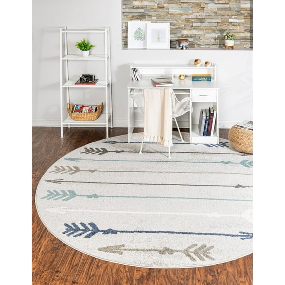 Unique Loom Autumn Collection Area Rug - Arrow (3' 3" Round Light Gray/Black)