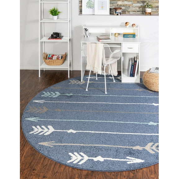 Unique Loom Autumn Collection Area Rug - Arrow (3' 3" Round Navy Blue/Gray)