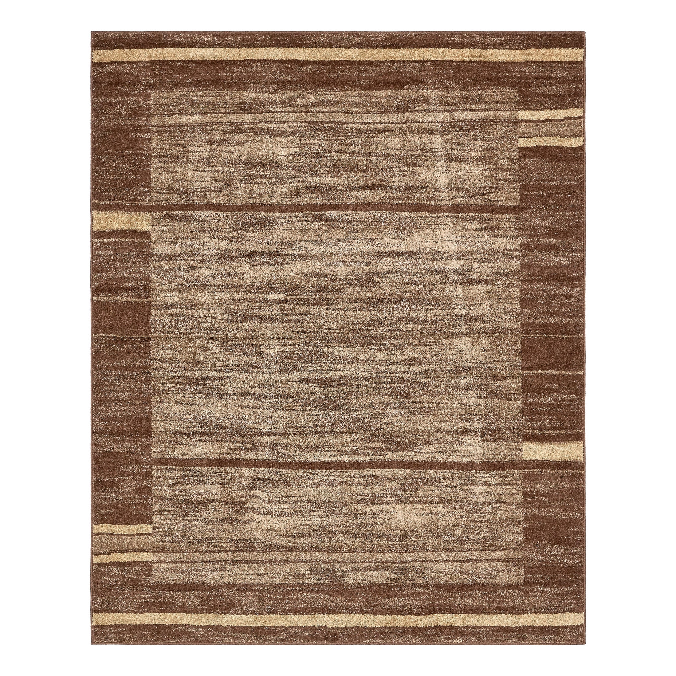 Brown and Beige Striped Synthetic 8' x 10' Area Rug