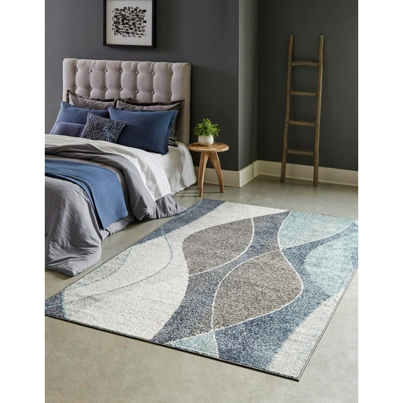 Unique Loom Autumn Collection Area Rug - Plantation (9' x 12' Rectangle Blue Gray/Black)