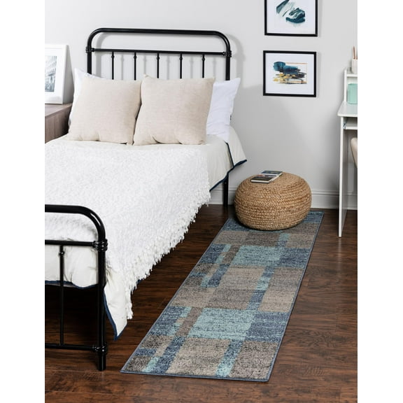 Unique Loom Autumn Collection Area Rug - Providence (2' x 6' Runner Blue Gray/Light Brown)