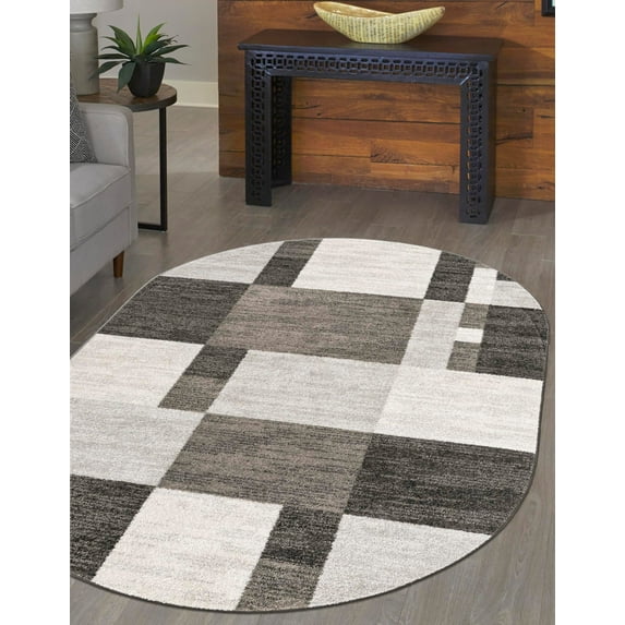 Unique Loom Autumn Collection Area Rug - Providence (5' 3" x 8' Oval Gray/Ivory)