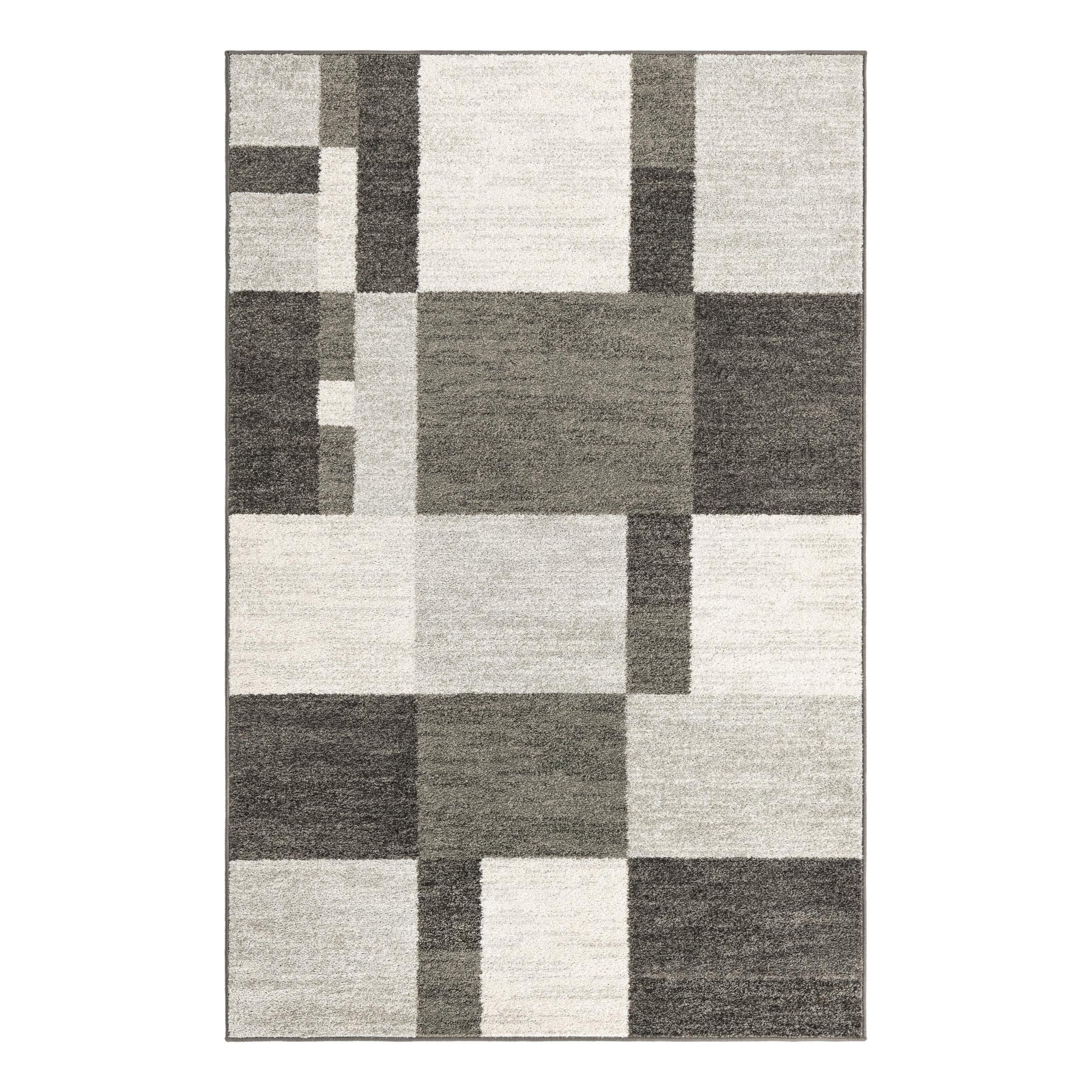Gray and Ivory Geometric Checkered 5' x 8' Area Rug
