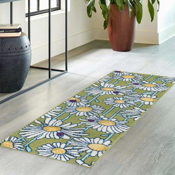 Unique Loom Bloom Collection Area Rug - Azalea (2' 7" x 12' Runner Green/Light Blue)
