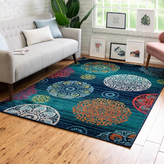 Unique Loom Azalea Collection Area Rug - Aromi (10' x 14' Rectangle Navy Blue/Turquoise)