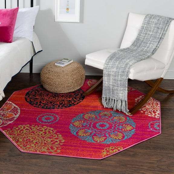 Unique Loom Azalea Collection Area Rug - Aromi (5' 3" Octagon Rust Red/Orange)