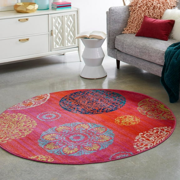 Unique Loom Azalea Collection Area Rug - Aromi (5' 3" Round Rust Red/Orange)