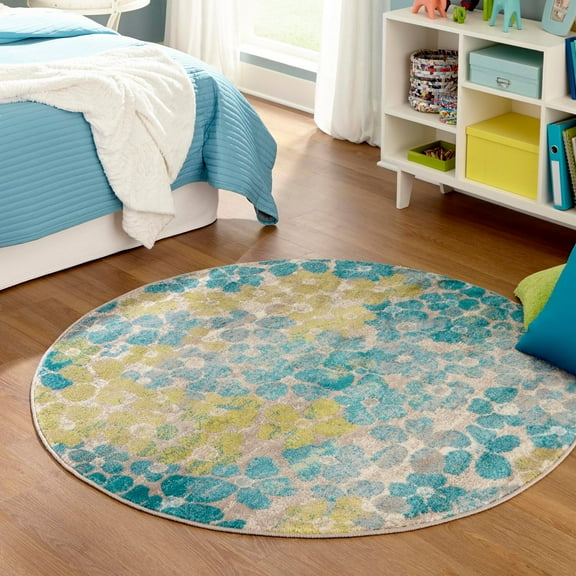 Unique Loom Azalea Collection Area Rug - Encore (3' Round Blue/Light Brown)
