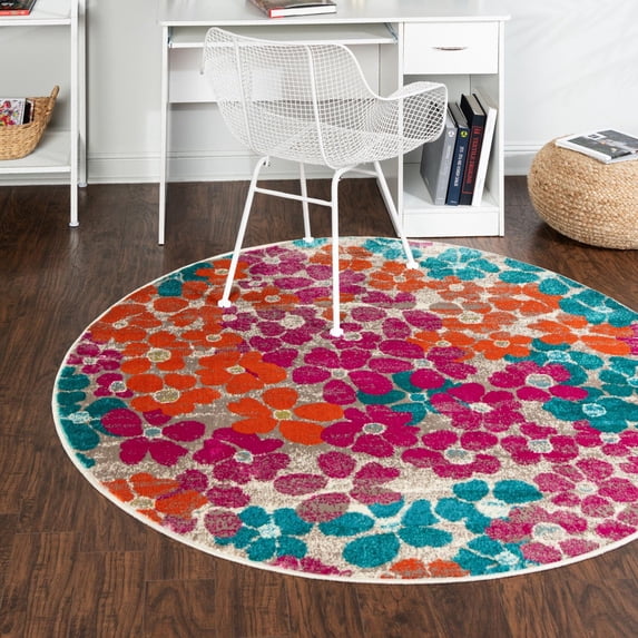 Unique Loom Azalea Collection Area Rug - Encore (5' 3" Round Multi/Orange)