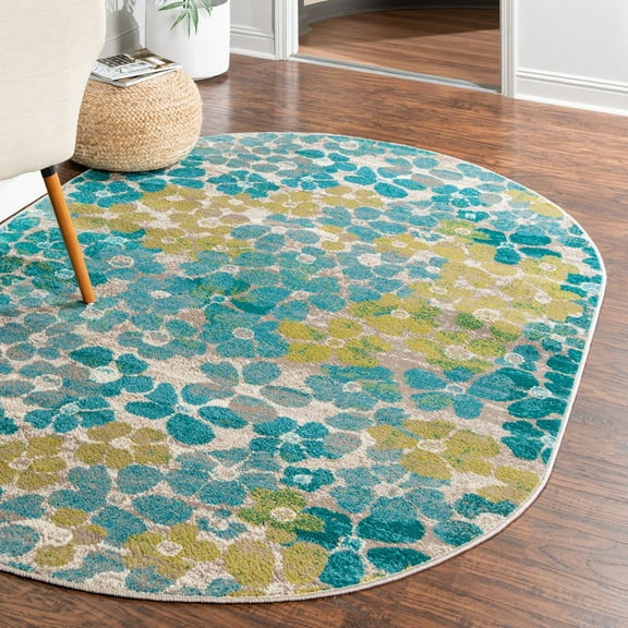 Unique Loom Azalea Collection Area Rug - Encore (7' 10" x 10' Oval Blue/Light Brown)