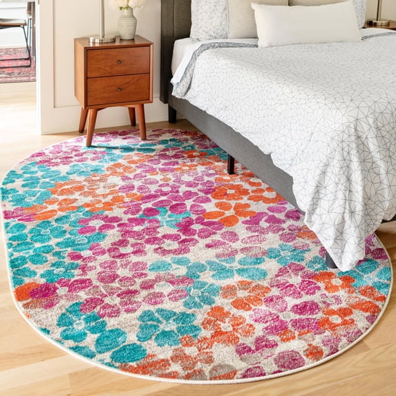 Unique Loom Azalea Collection Area Rug - Encore (7' 10" x 10' Oval Multi/Orange)