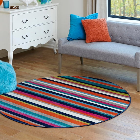 Unique Loom Azalea Collection Area Rug - Glenn (3' Round Multi/Navy Blue)