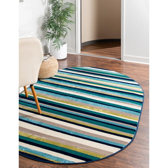 Unique Loom Azalea Collection Area Rug - Glenn (4' x 6' Oval Teal/Teal)