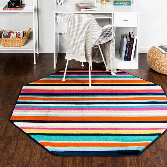 Unique Loom Azalea Collection Area Rug - Glenn (5' 3" Octagon Multi/Navy Blue)