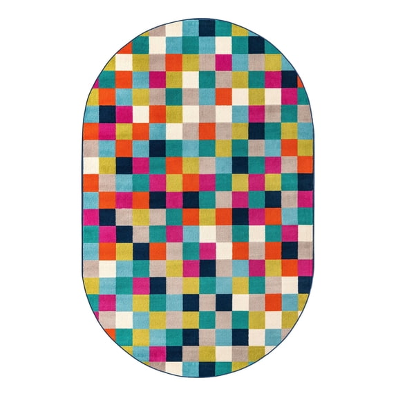 Unique Loom Azalea Collection Area Rug - Holly (5' 3" x 8' Oval Multi/Navy Blue)