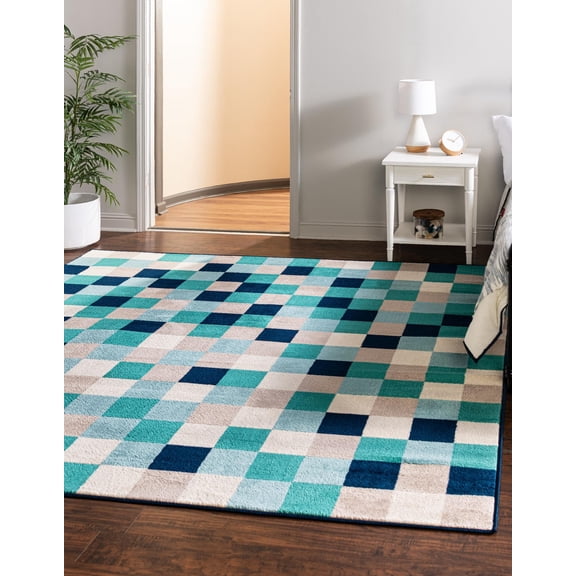 Unique Loom Azalea Collection Area Rug - Holly (7' 10" Square Teal/Navy Blue)