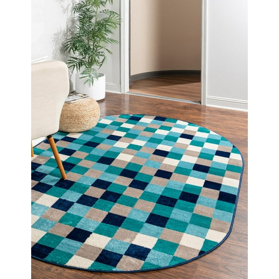 Unique Loom Azalea Collection Area Rug - Holly (7' 10" x 10' Oval Teal/Navy Blue)