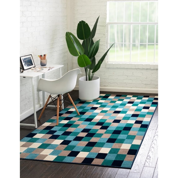 Unique Loom Azalea Collection Area Rug - Holly (7' 10" x 10' Rectangle Teal/Navy Blue)