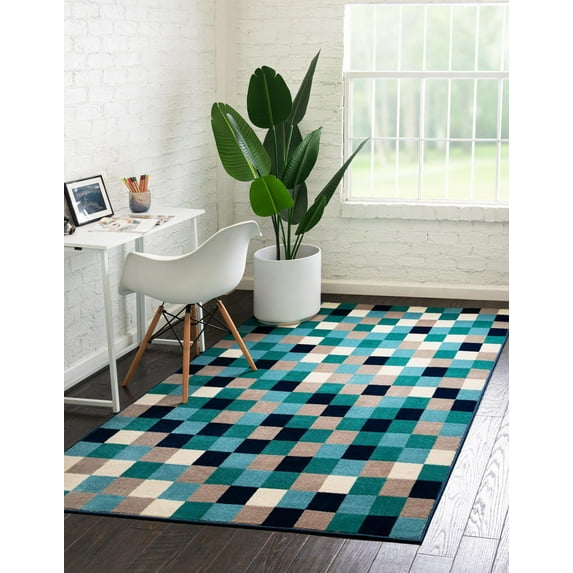 Unique Loom Azalea Collection Area Rug - Holly (9' x 12' Rectangle Teal/Navy Blue)