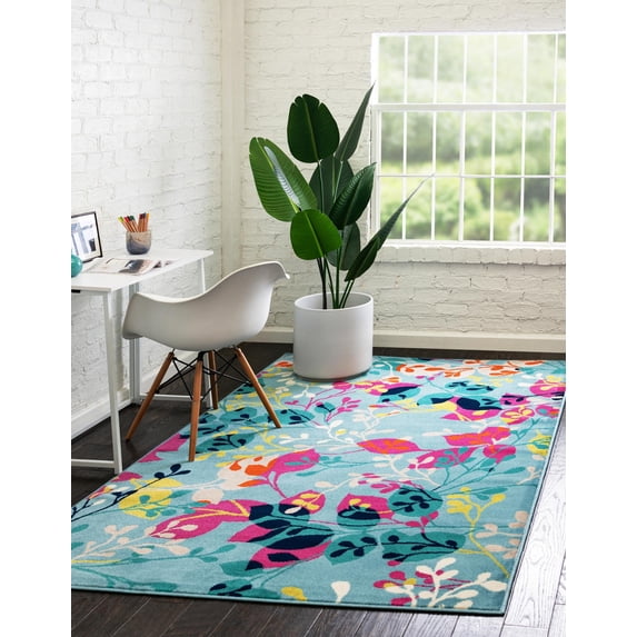 Unique Loom Azalea Collection Area Rug - Indica (10' x 14' Rectangle Aqua/Navy Blue)