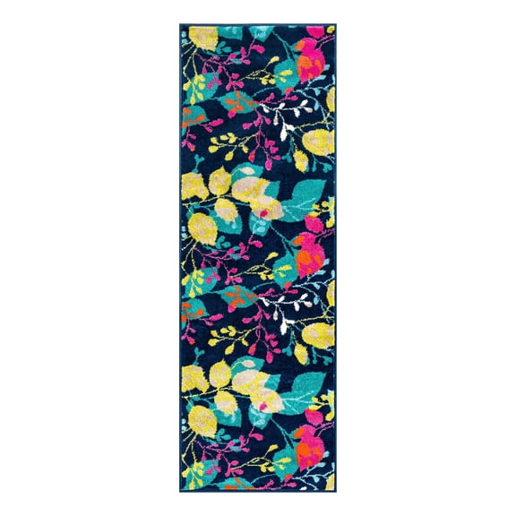 Unique Loom Azalea Collection Area Rug - Indica (2' x 6' Runner Navy Blue/Beige)