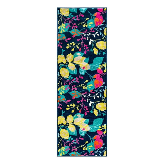 Unique Loom Azalea Collection Area Rug - Indica (2' x 6' Runner Navy Blue/Beige)