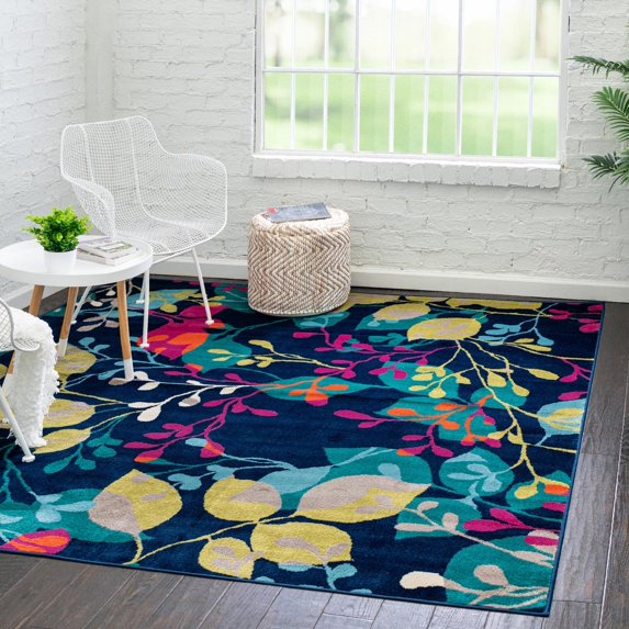 Unique Loom Azalea Collection Area Rug - Indica (7' 10" Square Navy Blue/Beige)