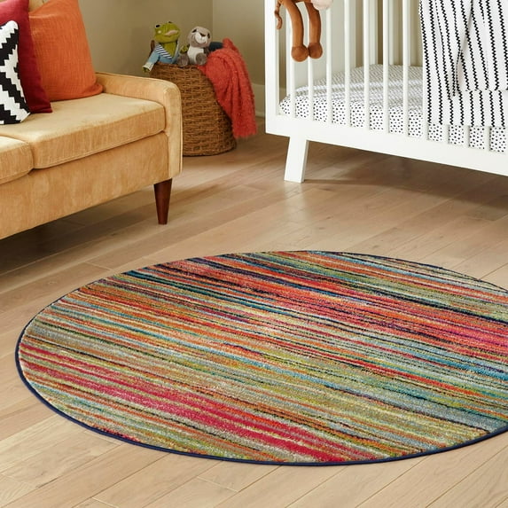 Unique Loom Azalea Collection Area Rug - Kehr (5' 3" Round Multi/Navy Blue)