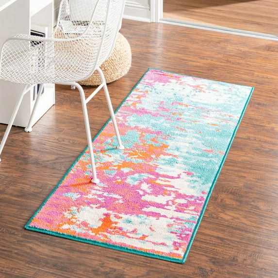 Unique Loom Azalea Collection Area Rug - Kyushu (2' x 8' Runner Turquoise/Light Blue)