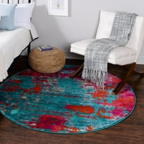 Unique Loom Azalea Collection Area Rug - Kyushu (3' Round Turquoise/Light Blue)