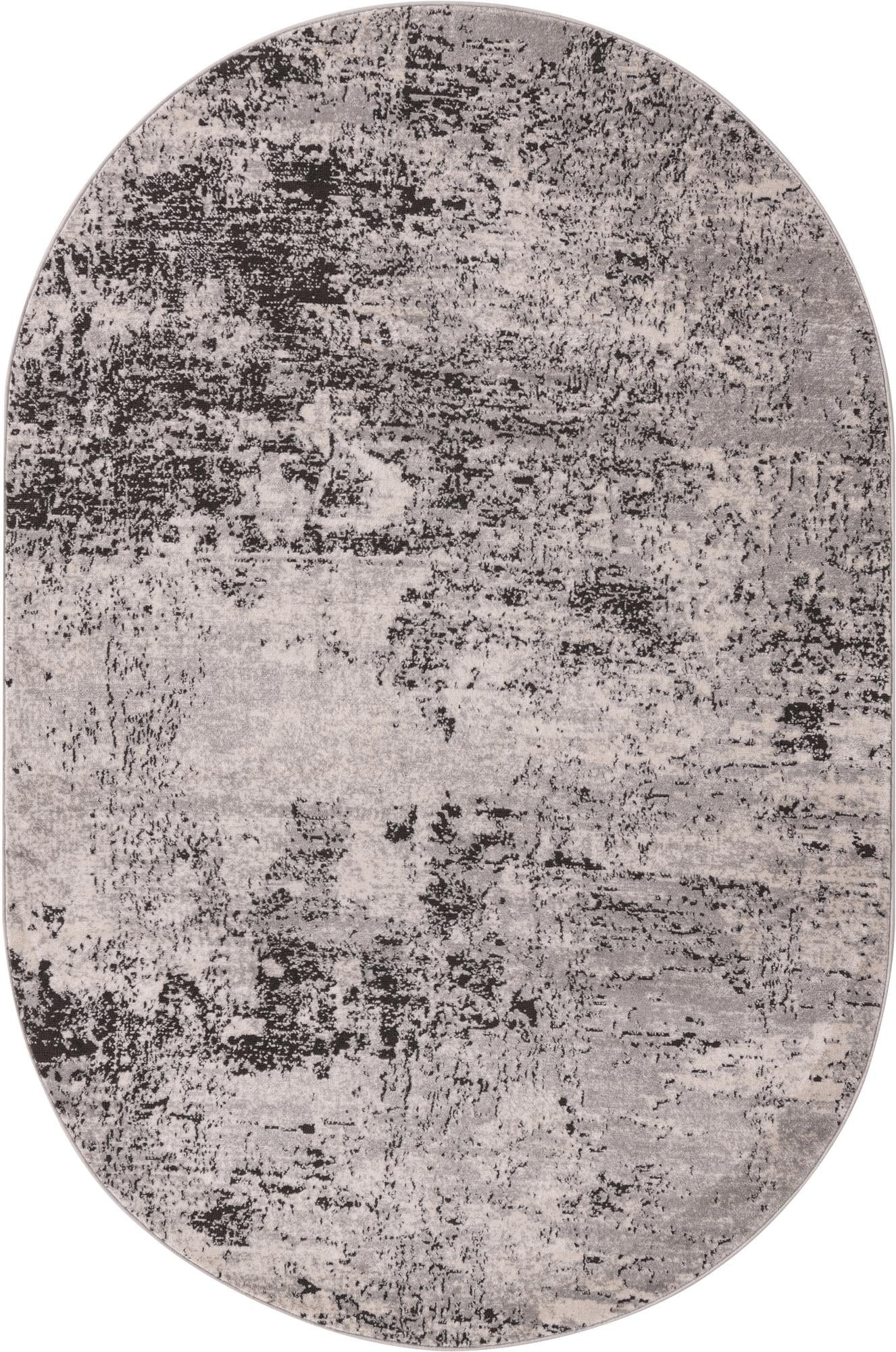 Unique Loom Bach Leipzig Rug ,Oval,5' 3" x 8' 0" Gray Urban Abstract