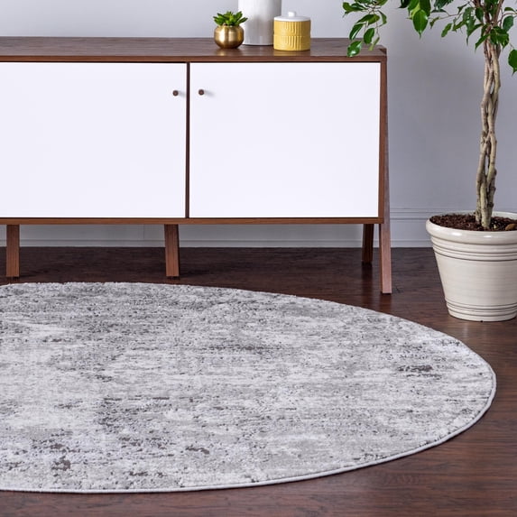 Unique Loom Leipzig Collection Area Rug - Bach (5' 3" Round Gray/Ivory)