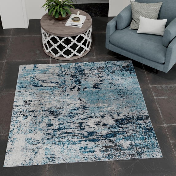 Unique Loom Leipzig Collection Area Rug - Bach (5' 3" Square Blue/Ivory)