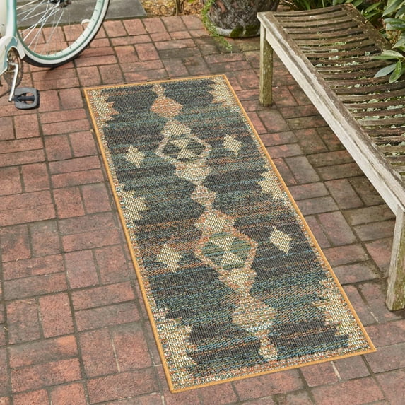 Unique Loom Baja Outdoor Collection Area Rug - Cabo (2' x 3' 11" Runner Multi/Blue)
