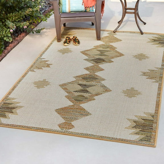 Unique Loom Baja Outdoor Collection Area Rug - Cabo (3' 11" x 5' 11" Rectangle Ivory/Green)