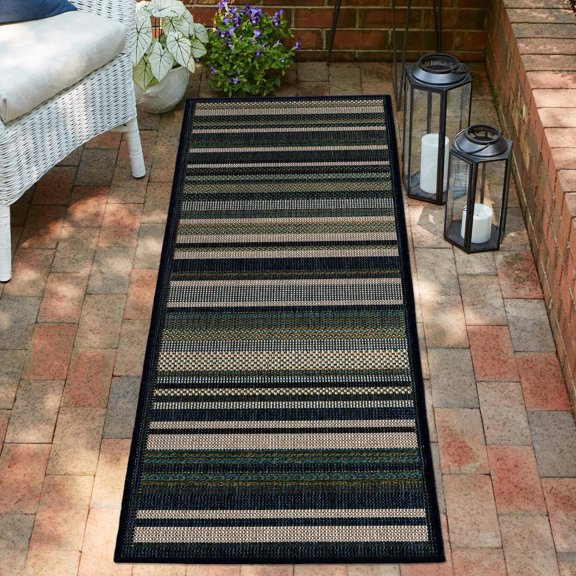 Unique Loom Baja Outdoor Collection Area Rug - Coronado (2' x 3' 11" Runner Blue/Light Brown)