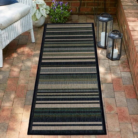 Unique Loom Baja Outdoor Collection Area Rug - Coronado (2' x 5' 11" Runner Blue/Light Brown)