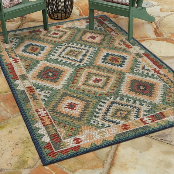 Unique Loom Baja Outdoor Collection Area Rug - Paz (9' x 12' Rectangle Green/Ivory)