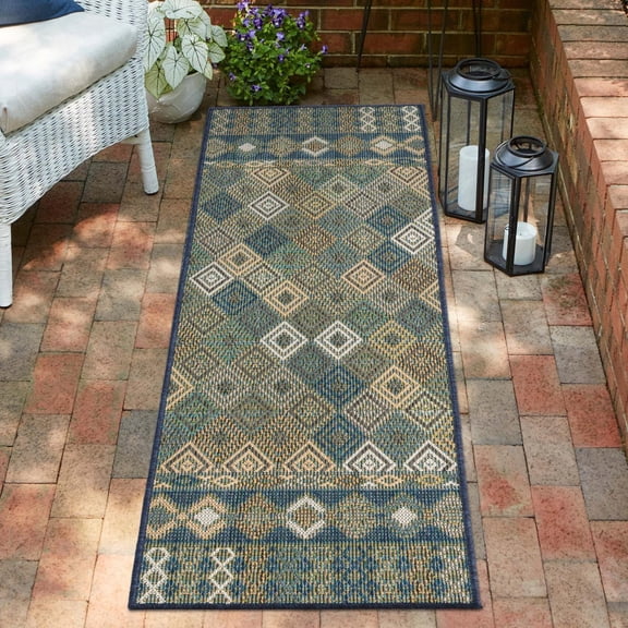 Unique Loom Baja Outdoor Collection Area Rug - Socarro (2' x 3' 11" Runner Navy Blue/Black)