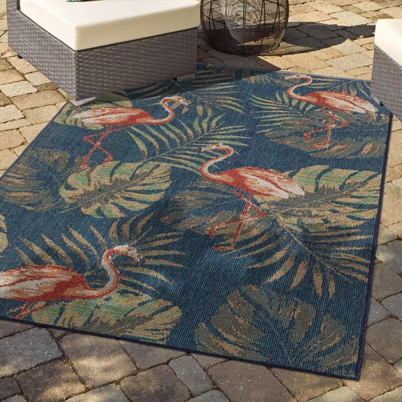 Unique Loom Baja Outdoor Collection Area Rug - Tijuana (9' x 12' Rectangle Navy Blue/Gray)