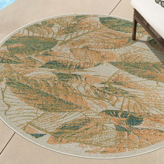 Unique Loom Baja Outdoor Collection Area Rug - Balandra (5' 3" Round Ivory/Orange)