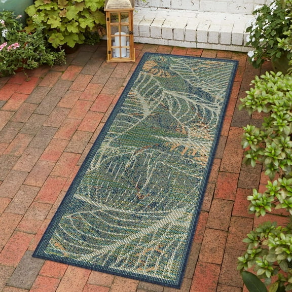 Unique Loom Baja Outdoor Collection Area Rug - Balandra (2' x 7' 10" Runner Blue/Ivory)