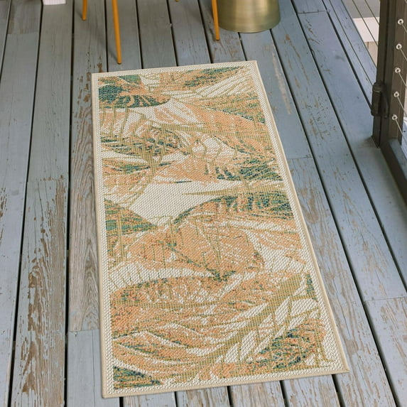 Unique Loom Baja Outdoor Collection Area Rug - Balandra (2' x 7' 10" Runner Ivory/Orange)