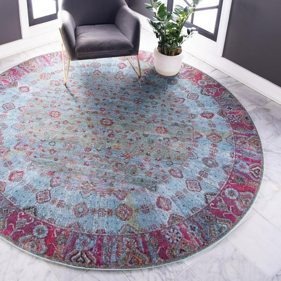 Unique Loom Baracoa Collection Area Rug - Almendares (5' 5" Round Blue/Ivory)