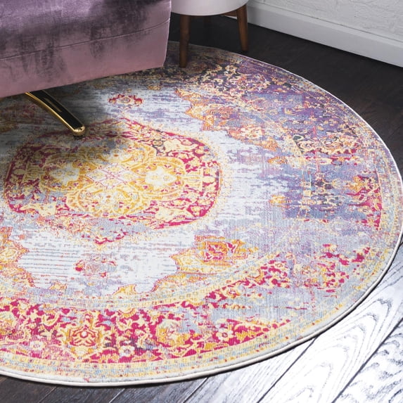 Unique Loom Baracoa Collection Area Rug - Atares (5' 5" Round Multi/Gold)