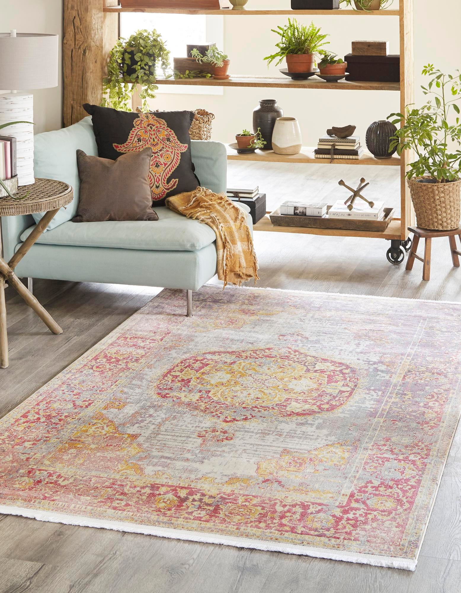 Colorful Rectangular Synthetic Easy Care Area Rug